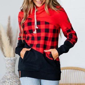 Ampersand Avenue Hoodie, Plaid and Black and Red